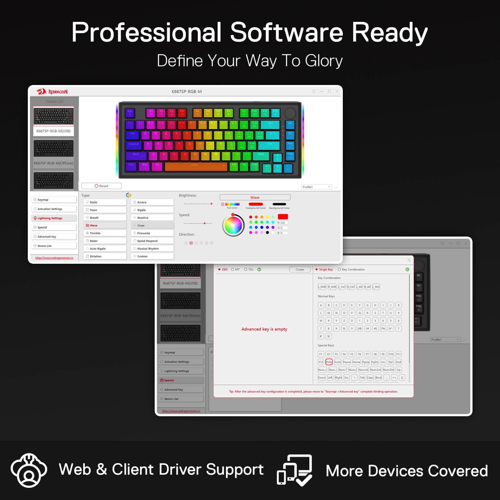 Software interface with colorful keyboard layout on a black background
