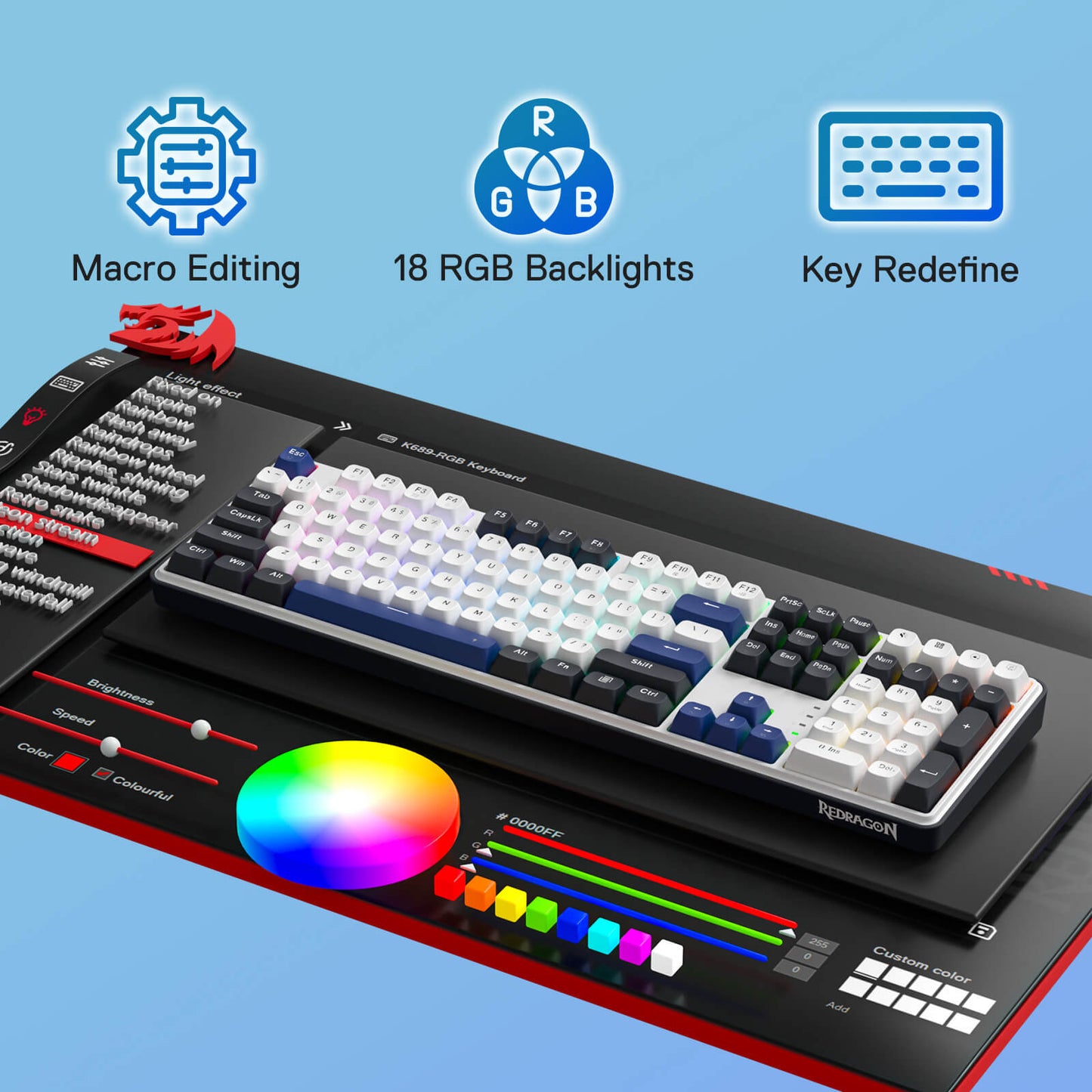 Redragon K689 Wired Gasket RGB Gaming Keyboard, 104 Keys + Extra 4 Hotkeys Mechanical Keyboard w/Upgraded Hot-swappable Socket, 5-Layer Noise Dampening, Mixed Color Keycaps, Custom Linear Switch