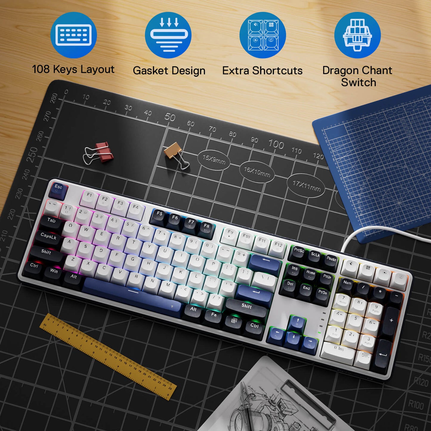 Redragon K689 Wired Gasket RGB Gaming Keyboard, 104 Keys + Extra 4 Hotkeys Mechanical Keyboard w/Upgraded Hot-swappable Socket, 5-Layer Noise Dampening, Mixed Color Keycaps, Custom Linear Switch