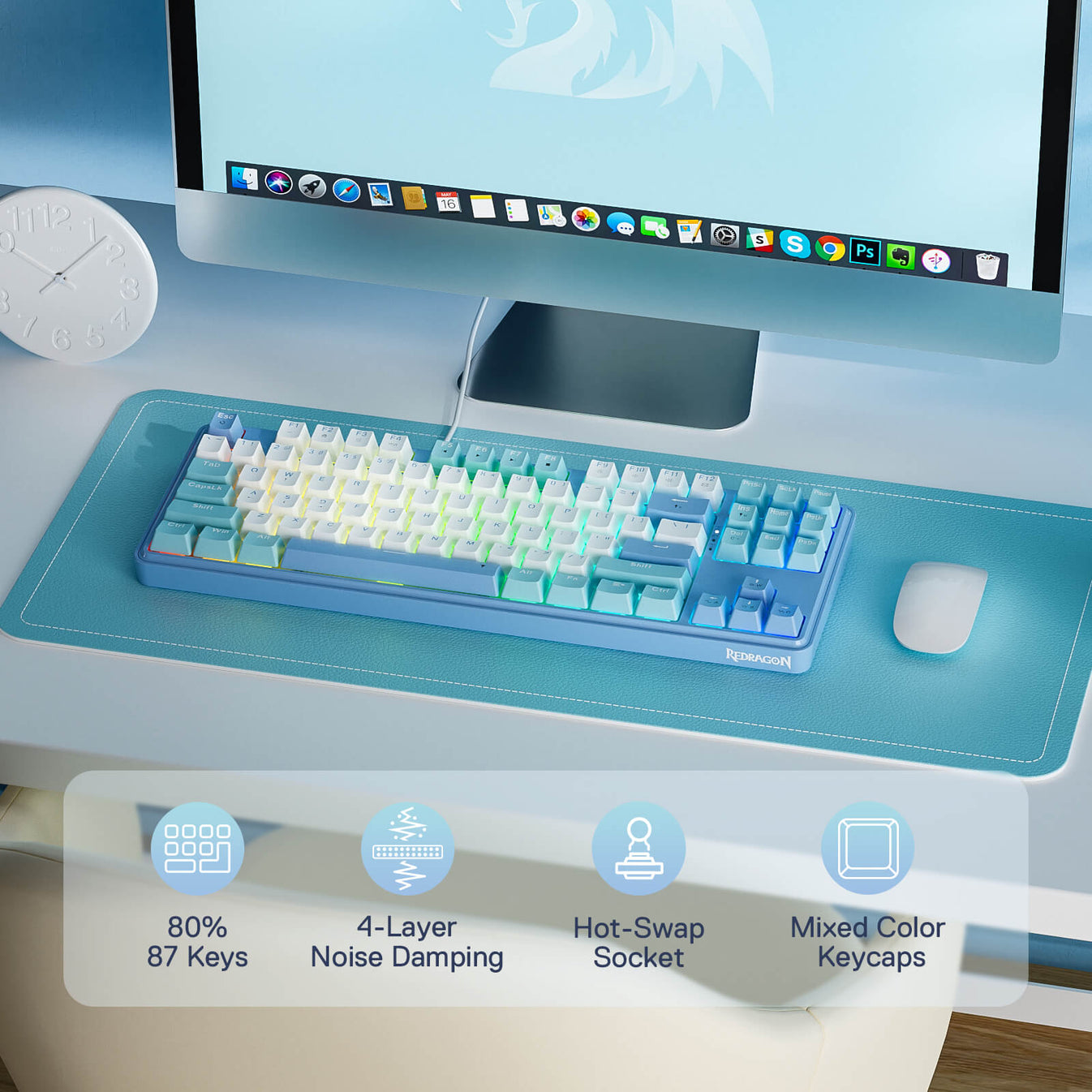 Redragon K707WBB RGB S.Blade White/Blue TKL Gasket Mounted Linear Gaming Keyboard main image 0