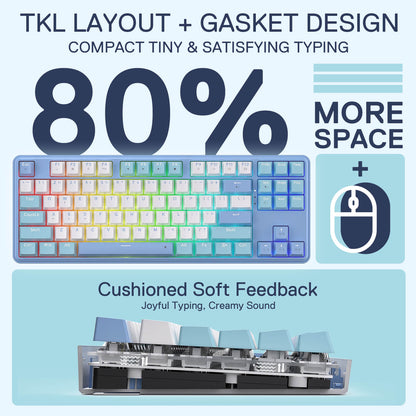 Redragon K707 80% Wired Gasket RGB Gaming Keyboard, 3-Modes 87 Keys TKL Mechanical Keyboard w/Hot-Swap Socket, Mixed Color Keycaps & 4-Layer Noise Dampening, Custom Linear Switch