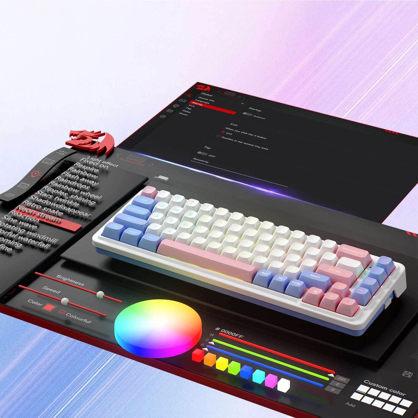 Redragon K709 PRO 65% Wireless Gasket RGB Gaming Keyboard, 68 Keys Hot-Swap Compact Mechanical Keyboard w/Free-Mod Socket, 5-Layer Noise Dampening & Round PBT Keycaps, Quiet Custom Linear Switch