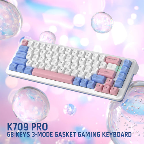 Redragon K709 PRO 65% Wireless Gasket RGB Gaming Keyboard, 68 Keys Hot-Swap Compact Mechanical Keyboard w/Free-Mod Socket, 5-Layer Noise Dampening & Round PBT Keycaps, Quiet Custom Linear Switch