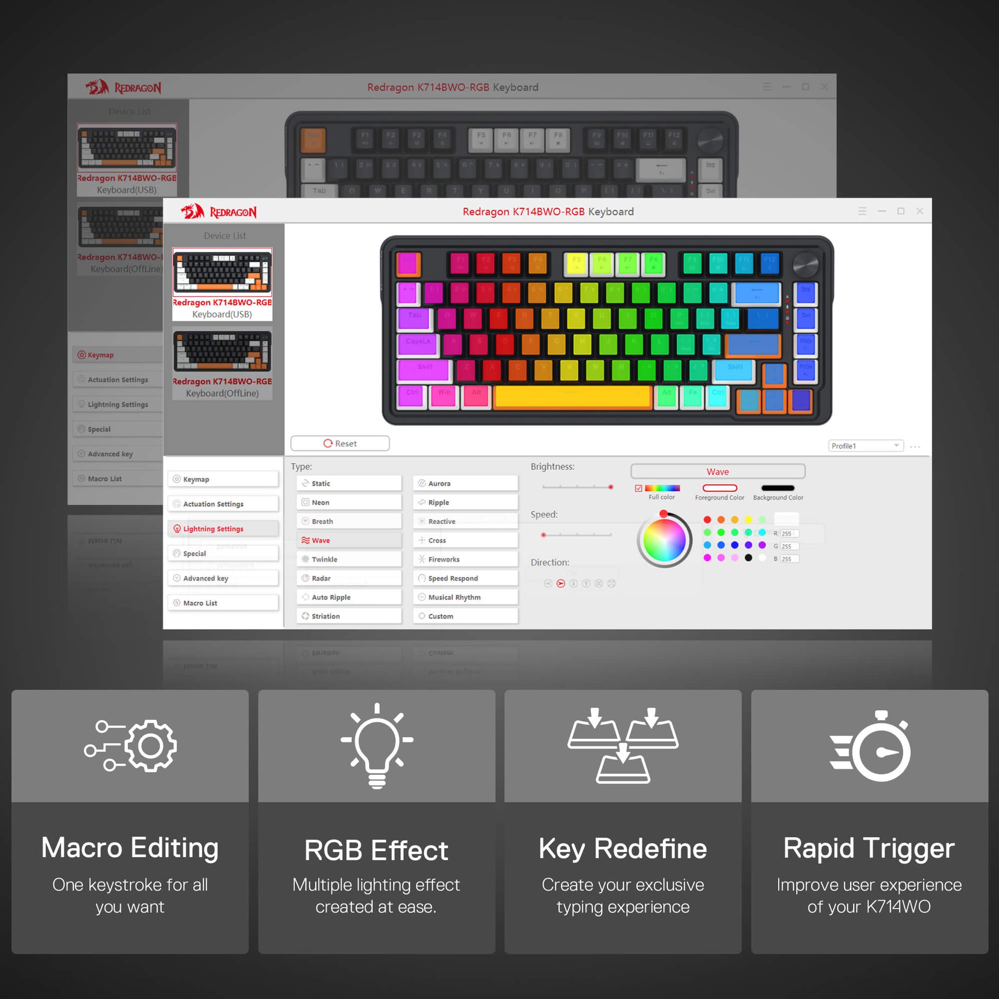 Redragon K714 Rapid Trigger HE Gaming Keyboard, 75% 81 Keys Wired Mechanical Keyboard w/Hyper-Fast Actuation Magnetic Switch, Actuation Point Adjustable, 8K Hz Polling Rate, Dedicated Control Knob