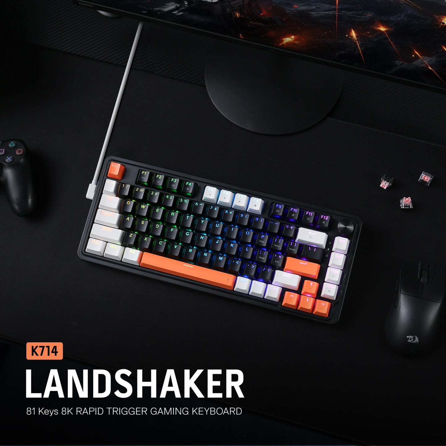 Redragon K714 Rapid Trigger HE Gaming Keyboard, 75% 81 Keys Wired Mechanical Keyboard w/Hyper-Fast Actuation Magnetic Switch, Actuation Point Adjustable, 8K Hz Polling Rate, Dedicated Control Knob