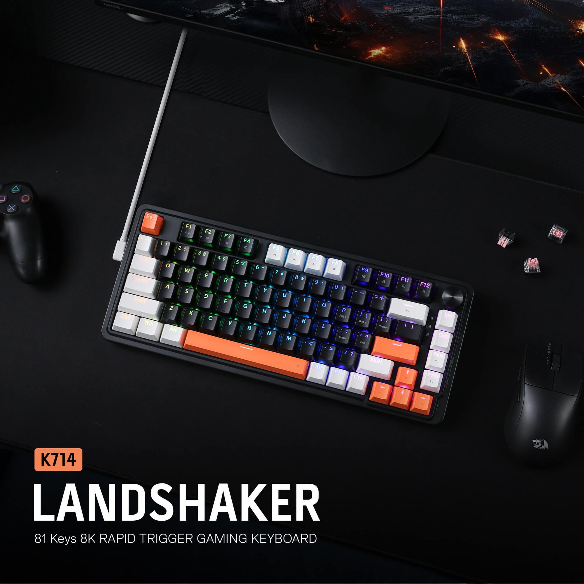 Redragon K714 Rapid Trigger HE Gaming Keyboard, 75% 81 Keys Wired Mechanical Keyboard w/Hyper-Fast Actuation Magnetic Switch, Actuation Point Adjustable, 8K Hz Polling Rate, Dedicated Control Knob