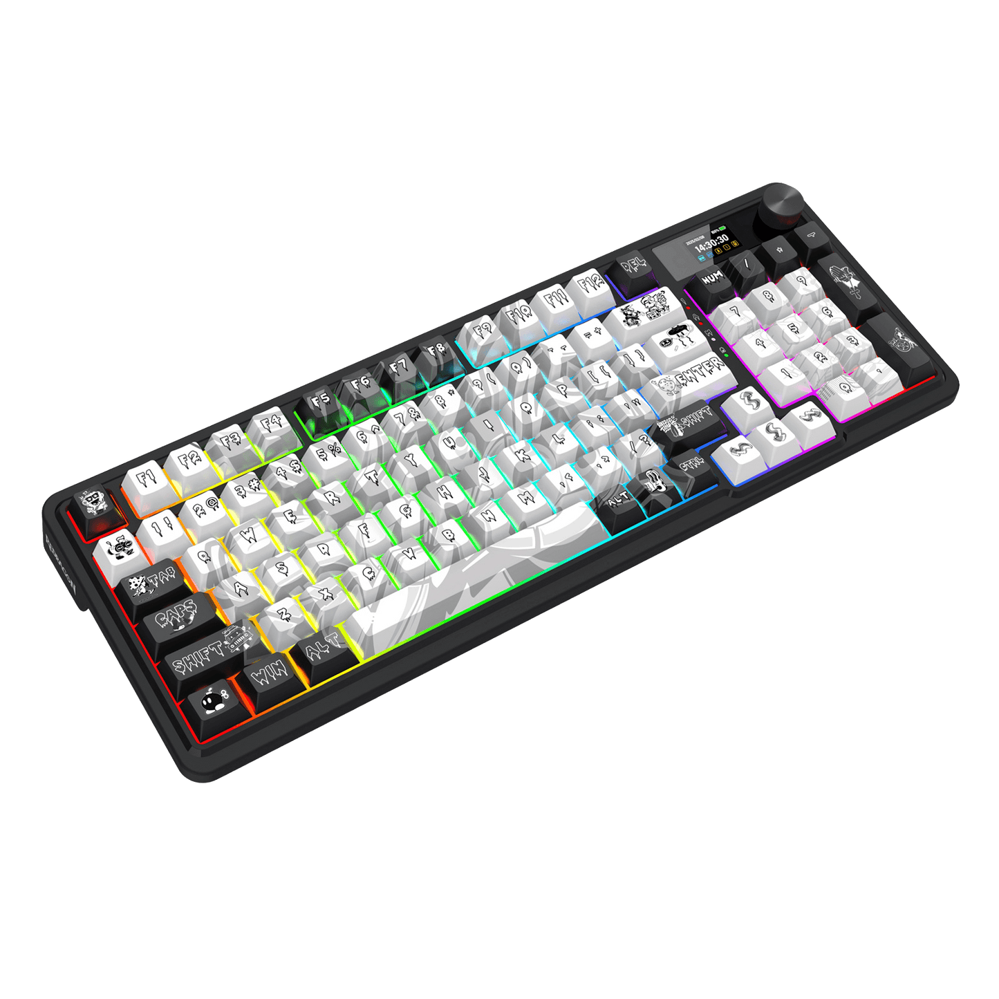 Redragon K719 PRO Wireless Gasket Gaming Keyboard w/Hype Screen & Knob, 95 Keys Mechanical Keyboard, Easy-Control 1.14’’ TFT Info Display, 5-Layer Noise Dampening, Custom Linear Switch, Black Graffiti Edition