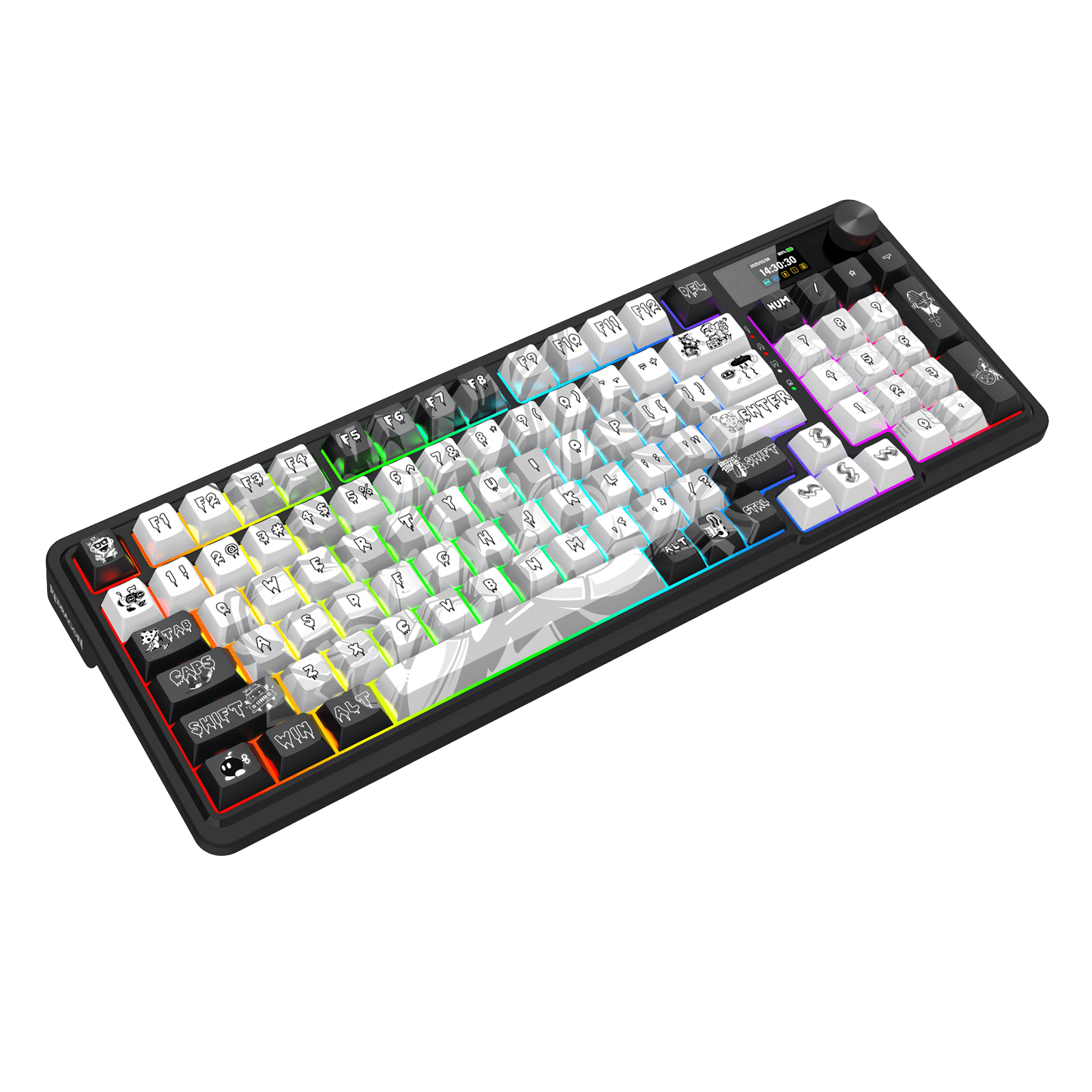 Redragon K719 PRO Wireless Gasket Gaming Keyboard w/Hype Screen & Knob, 95 Keys Mechanical Keyboard, Easy-Control 1.14’’ TFT Info Display, 5-Layer Noise Dampening, Custom Linear Switch, Black Graffiti Edition