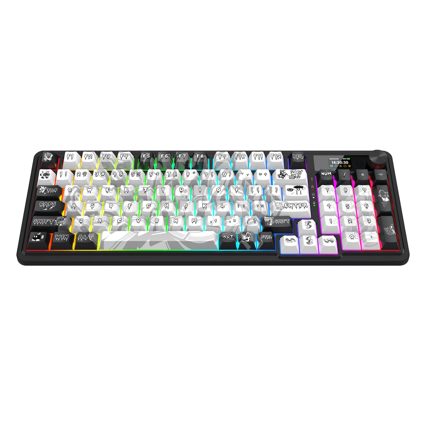 Redragon K719 PRO Wireless Gasket Gaming Keyboard w/Hype Screen & Knob, 95 Keys Mechanical Keyboard, Easy-Control 1.14’’ TFT Info Display, 5-Layer Noise Dampening, Custom Linear Switch, Black Graffiti Edition