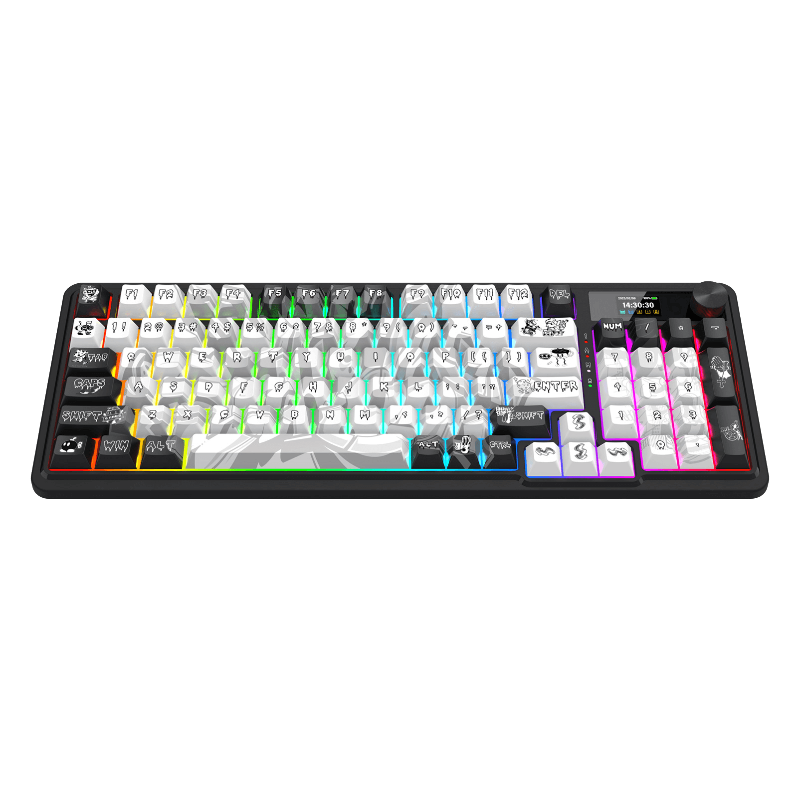 Redragon K719 PRO Wireless Gasket Gaming Keyboard w/Hype Screen & Knob, 95 Keys Mechanical Keyboard, Easy-Control 1.14’’ TFT Info Display, 5-Layer Noise Dampening, Custom Linear Switch, Black Graffiti Edition