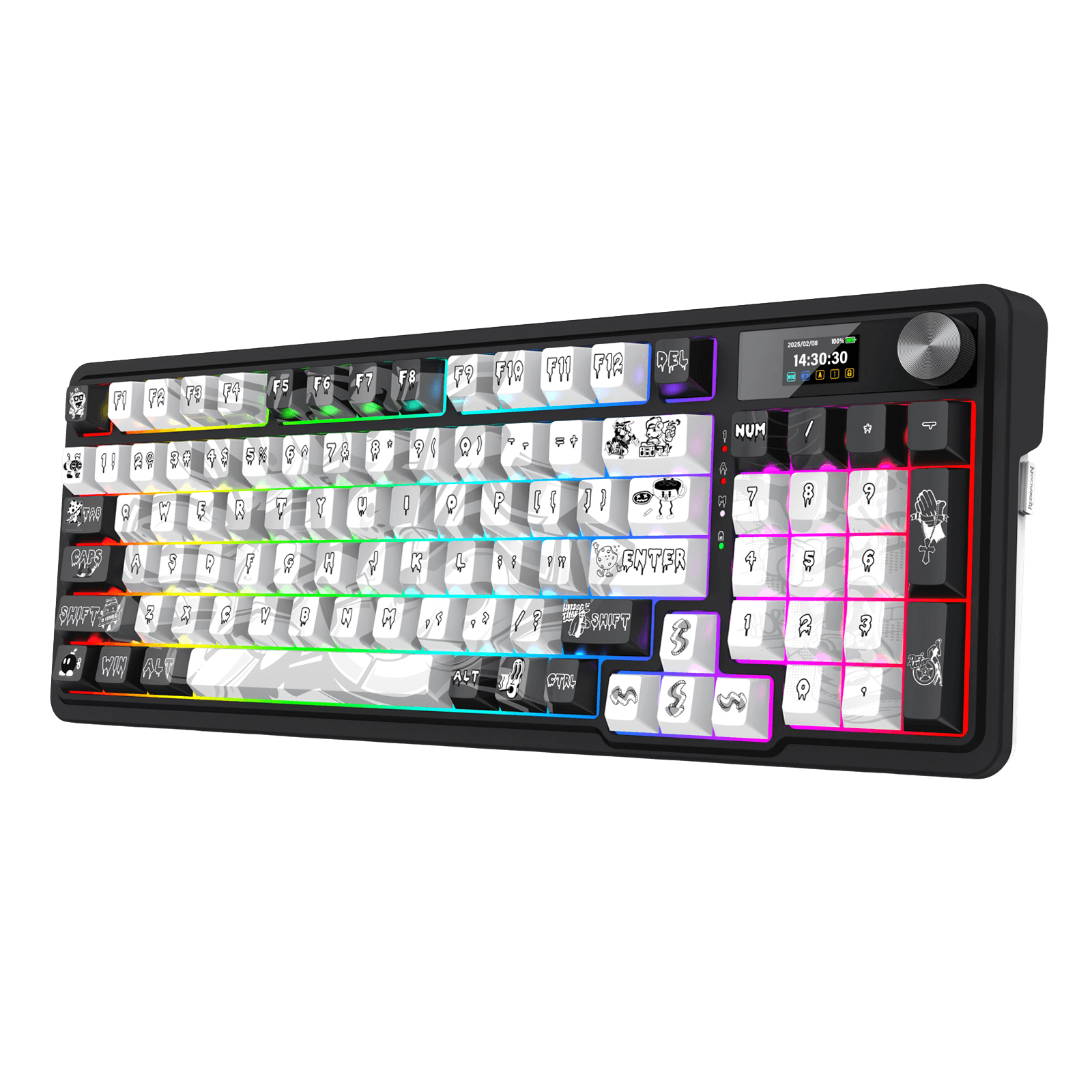 Redragon K719 PRO Wireless Gasket Gaming Keyboard w/Hype Screen & Knob, 95 Keys Mechanical Keyboard, Easy-Control 1.14’’ TFT Info Display, 5-Layer Noise Dampening, Custom Linear Switch, Black Graffiti Edition