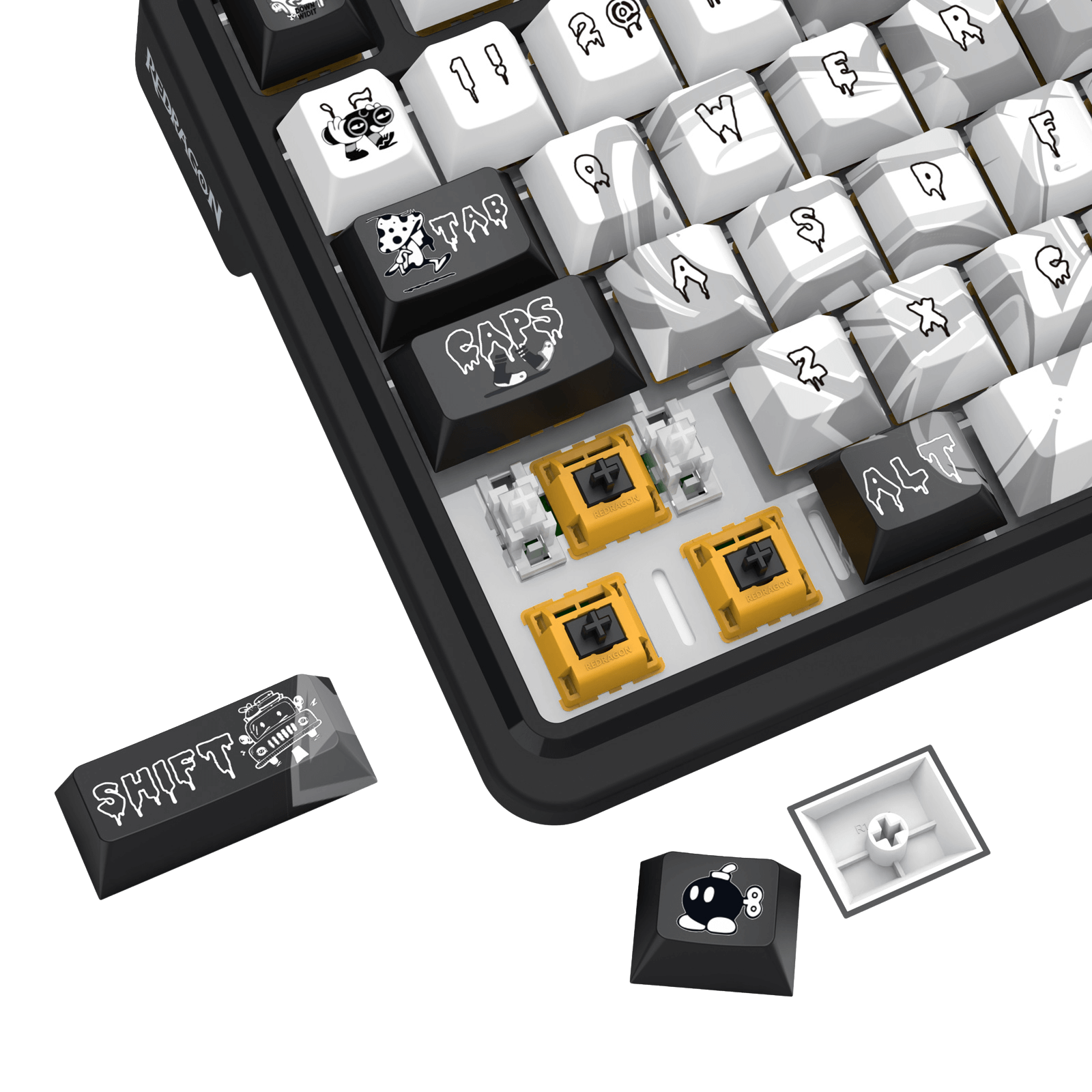 Redragon K719 PRO Wireless Gasket Gaming Keyboard w/Hype Screen & Knob, 95 Keys Mechanical Keyboard, Easy-Control 1.14’’ TFT Info Display, 5-Layer Noise Dampening, Custom Linear Switch, Black Graffiti Edition