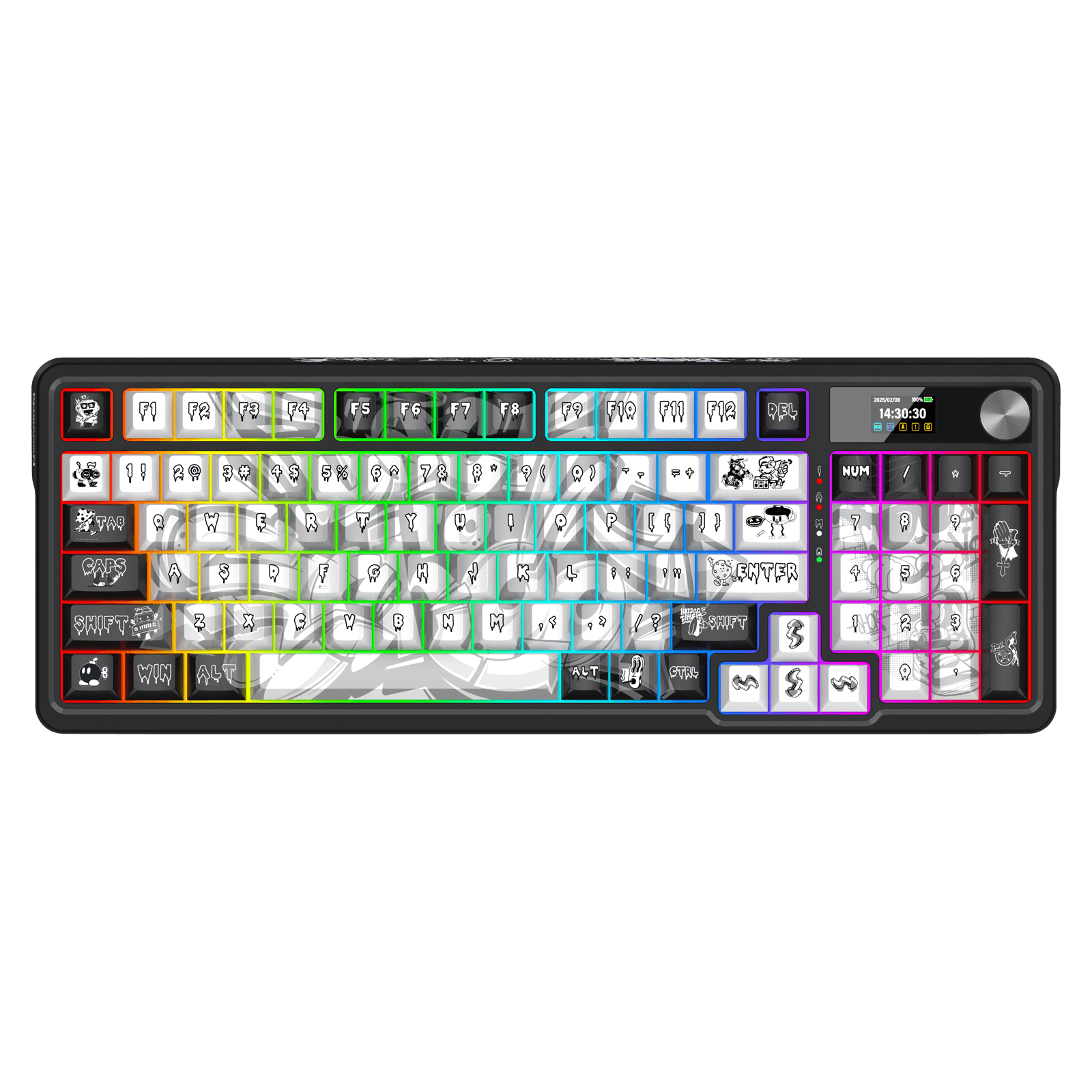 Redragon K719 PRO Wireless Gasket Gaming Keyboard w/Hype Screen & Knob, 95 Keys Mechanical Keyboard, Easy-Control 1.14’’ TFT Info Display, 5-Layer Noise Dampening, Custom Linear Switch, Black Graffiti Edition
