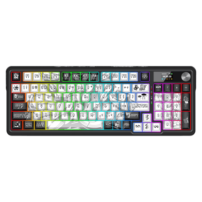 Redragon K719 PRO Wireless Gasket Gaming Keyboard w/Hype Screen & Knob, 95 Keys Mechanical Keyboard, Easy-Control 1.14’’ TFT Info Display, 5-Layer Noise Dampening, Custom Linear Switch, Black Graffiti Edition