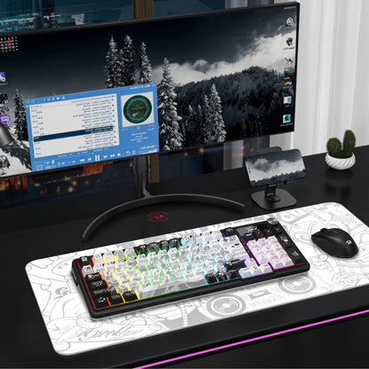 Gaming setup with keyboard, mouse, and monitor on a desk