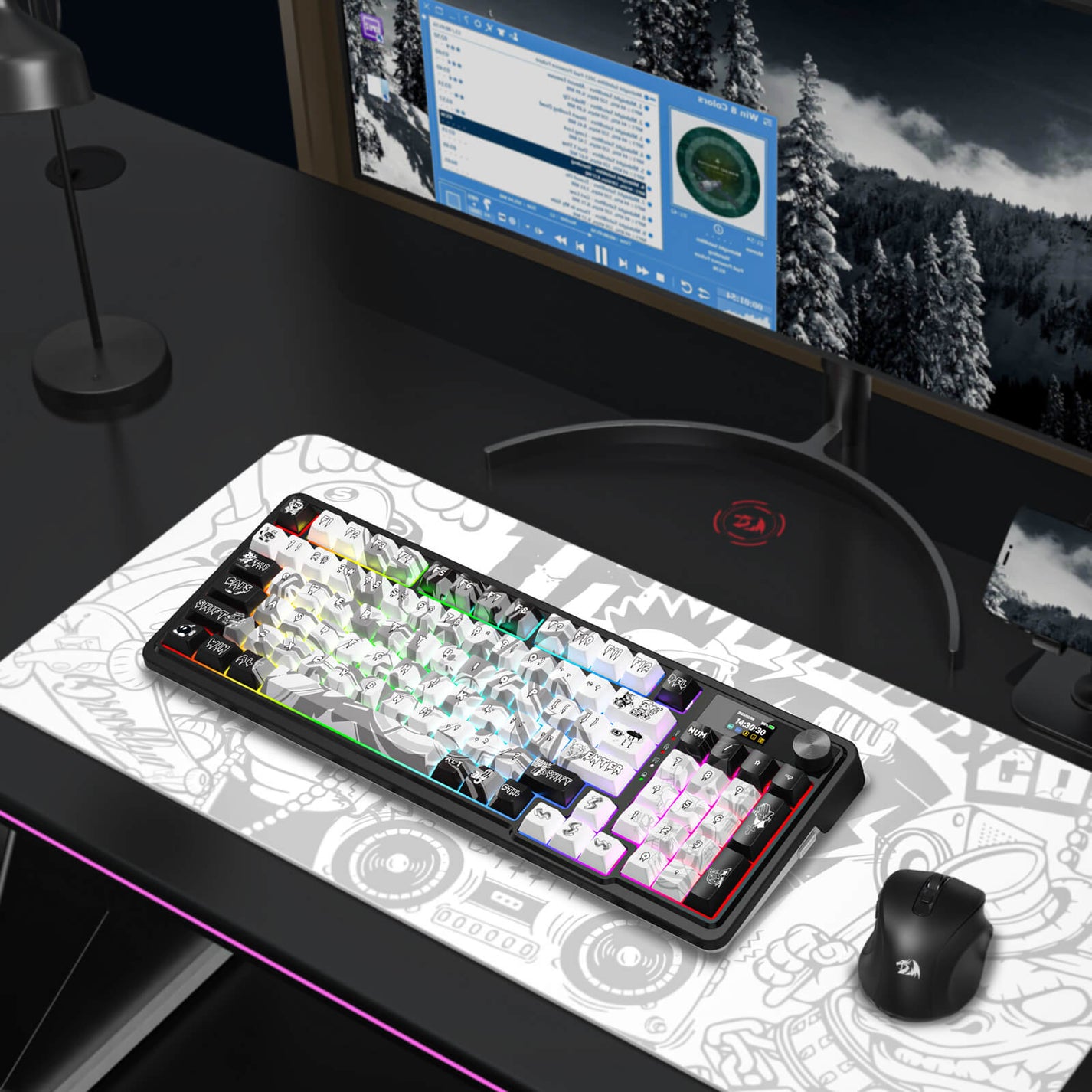 Redragon K719WGB RGB Pro Artemis Pro Black LCD Gasket Wireless Mechanical Keyboard (Black) main image 1