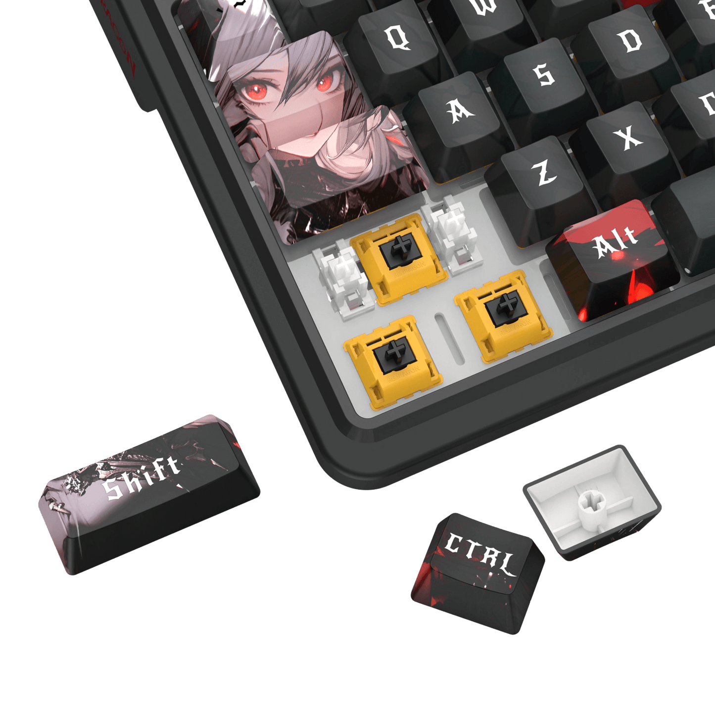 Redragon K719 PRO Wireless Gasket Gaming Keyboard w/Hype Screen & Knob, 95 Keys Mechanical Keyboard, Easy-Control 1.14’’ TFT Info Display, 5-Layer Noise Dampening, Custom Linear Switch, Anime Edition, Black and Red