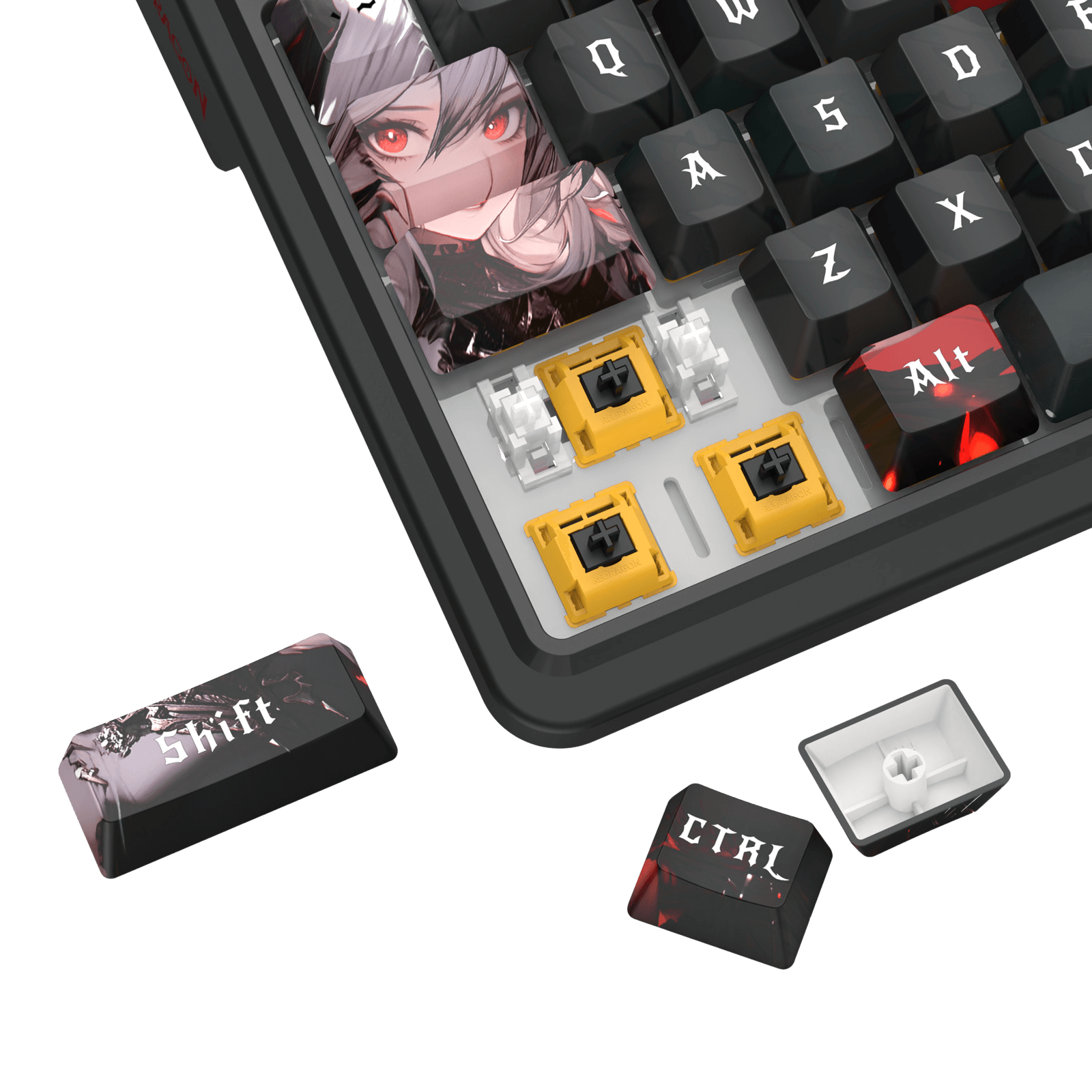 Redragon K719 PRO Wireless Gasket Gaming Keyboard w/Hype Screen & Knob, 95 Keys Mechanical Keyboard, Easy-Control 1.14’’ TFT Info Display, 5-Layer Noise Dampening, Custom Linear Switch, Anime Edition, Black and Red