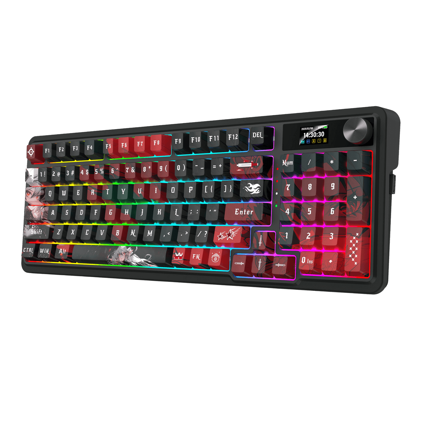Redragon K719 PRO Wireless Gasket Gaming Keyboard w/Hype Screen & Knob, 95 Keys Mechanical Keyboard, Easy-Control 1.14’’ TFT Info Display, 5-Layer Noise Dampening, Custom Linear Switch, Anime Edition, Black and Red