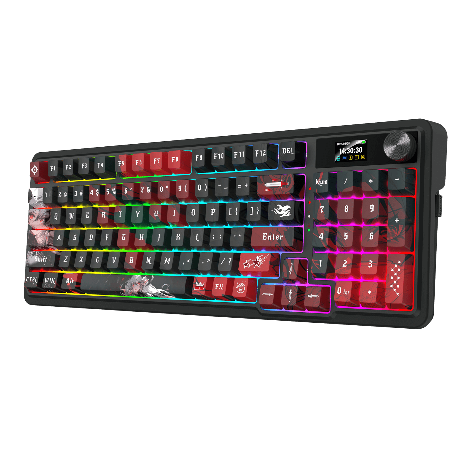 Redragon K719 PRO Wireless Gasket Gaming Keyboard w/Hype Screen & Knob, 95 Keys Mechanical Keyboard, Easy-Control 1.14’’ TFT Info Display, 5-Layer Noise Dampening, Custom Linear Switch, Anime Edition, Black and Red