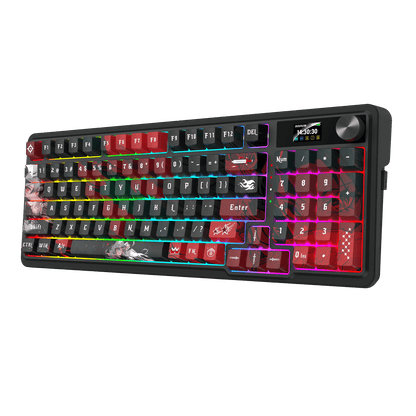 Redragon K719 PRO Wireless Gasket Gaming Keyboard w/Hype Screen & Knob, 95 Keys Mechanical Keyboard, Easy-Control 1.14’’ TFT Info Display, 5-Layer Noise Dampening, Custom Linear Switch, Anime Edition, Black and Red