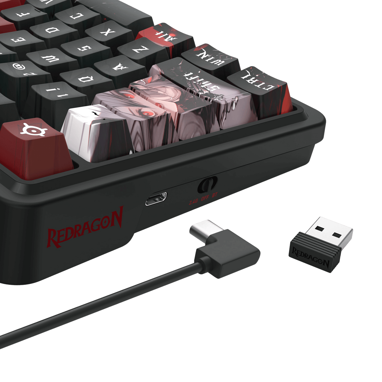Redragon K719 PRO Wireless Gasket Gaming Keyboard w/Hype Screen & Knob, 95 Keys Mechanical Keyboard, Easy-Control 1.14’’ TFT Info Display, 5-Layer Noise Dampening, Custom Linear Switch, Anime Edition, Black and Red