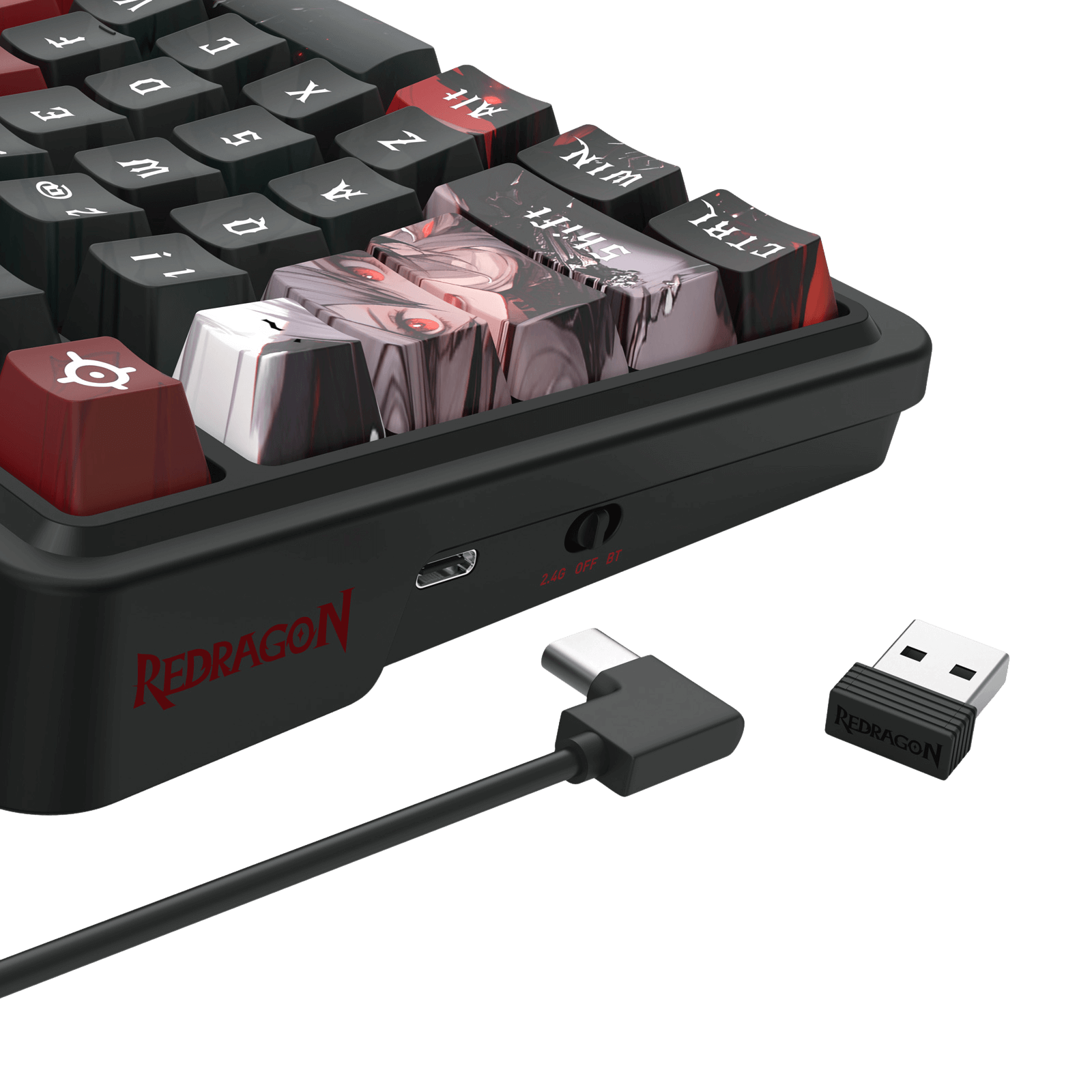 Redragon K719 PRO Wireless Gasket Gaming Keyboard w/Hype Screen & Knob, 95 Keys Mechanical Keyboard, Easy-Control 1.14’’ TFT Info Display, 5-Layer Noise Dampening, Custom Linear Switch, Anime Edition, Black and Red