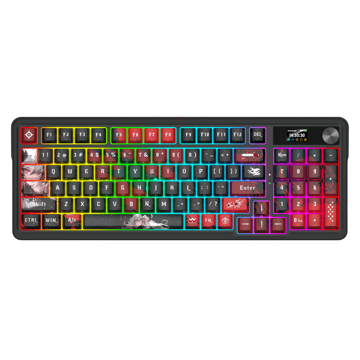 Redragon K719 PRO Wireless Gasket Gaming Keyboard w/Hype Screen & Knob, 95 Keys Mechanical Keyboard, Easy-Control 1.14’’ TFT Info Display, 5-Layer Noise Dampening, Custom Linear Switch, Anime Edition, Black and Red