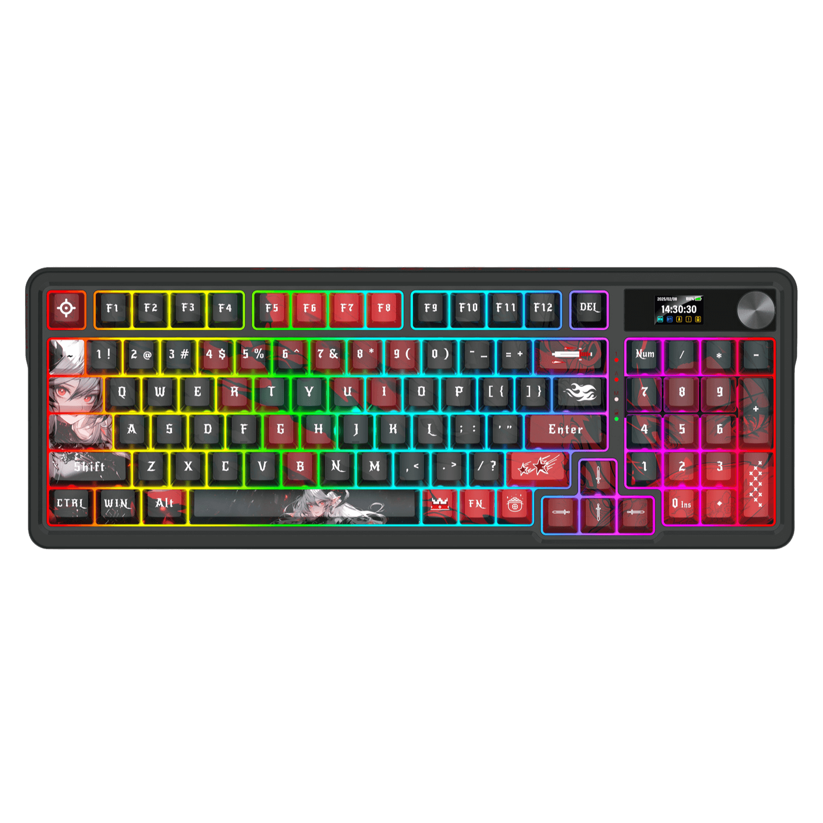 Redragon K719 PRO Wireless Gasket Gaming Keyboard w/Hype Screen & Knob, 95 Keys Mechanical Keyboard, Easy-Control 1.14’’ TFT Info Display, 5-Layer Noise Dampening, Custom Linear Switch, Anime Edition, Black and Red