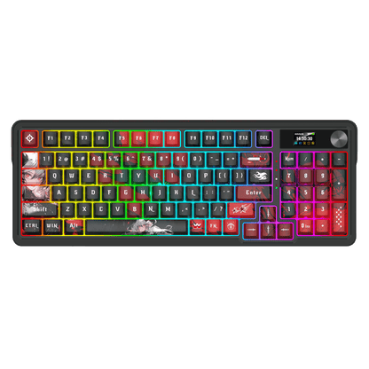 Redragon K719 PRO Wireless Gasket Gaming Keyboard w/Hype Screen & Knob, 95 Keys Mechanical Keyboard, Easy-Control 1.14’’ TFT Info Display, 5-Layer Noise Dampening, Custom Linear Switch, Anime Edition, Black and Red