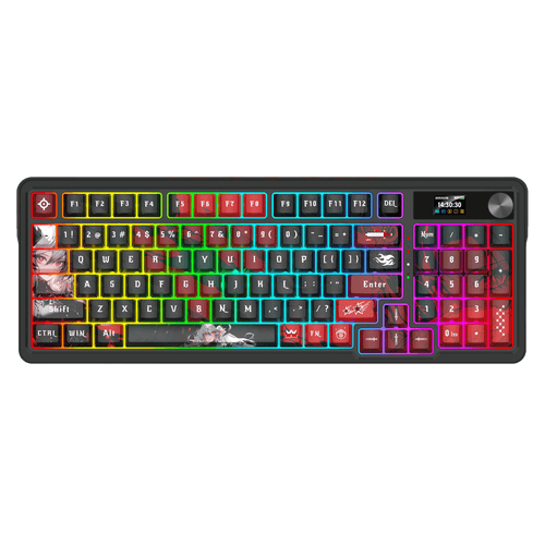 Redragon K719 PRO Wireless Gasket Gaming Keyboard w/Hype Screen & Knob, 95 Keys Mechanical Keyboard, Easy-Control 1.14’’ TFT Info Display, 5-Layer Noise Dampening, Custom Linear Switch, Anime Edition, Black and Red