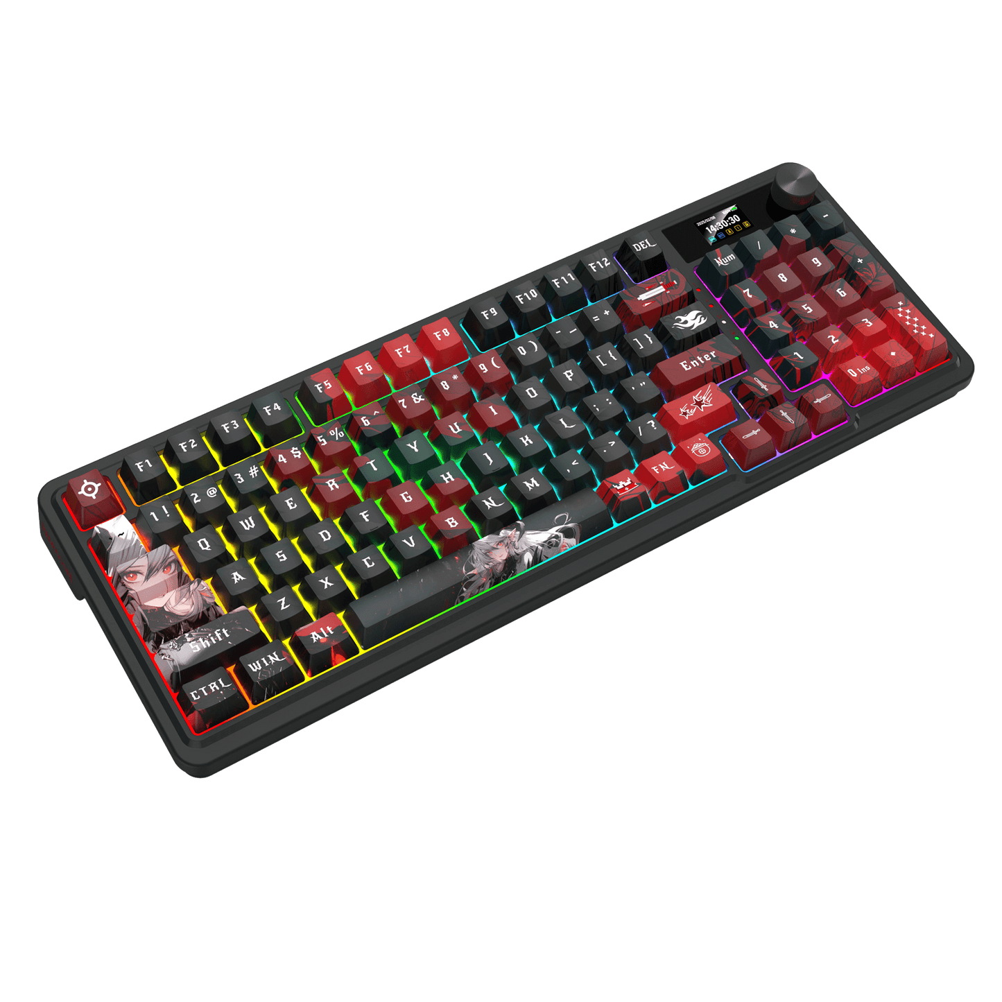 Redragon K719 PRO Wireless Gasket Gaming Keyboard w/Hype Screen & Knob, 95 Keys Mechanical Keyboard, Easy-Control 1.14’’ TFT Info Display, 5-Layer Noise Dampening, Custom Linear Switch, Anime Edition, Black and Red
