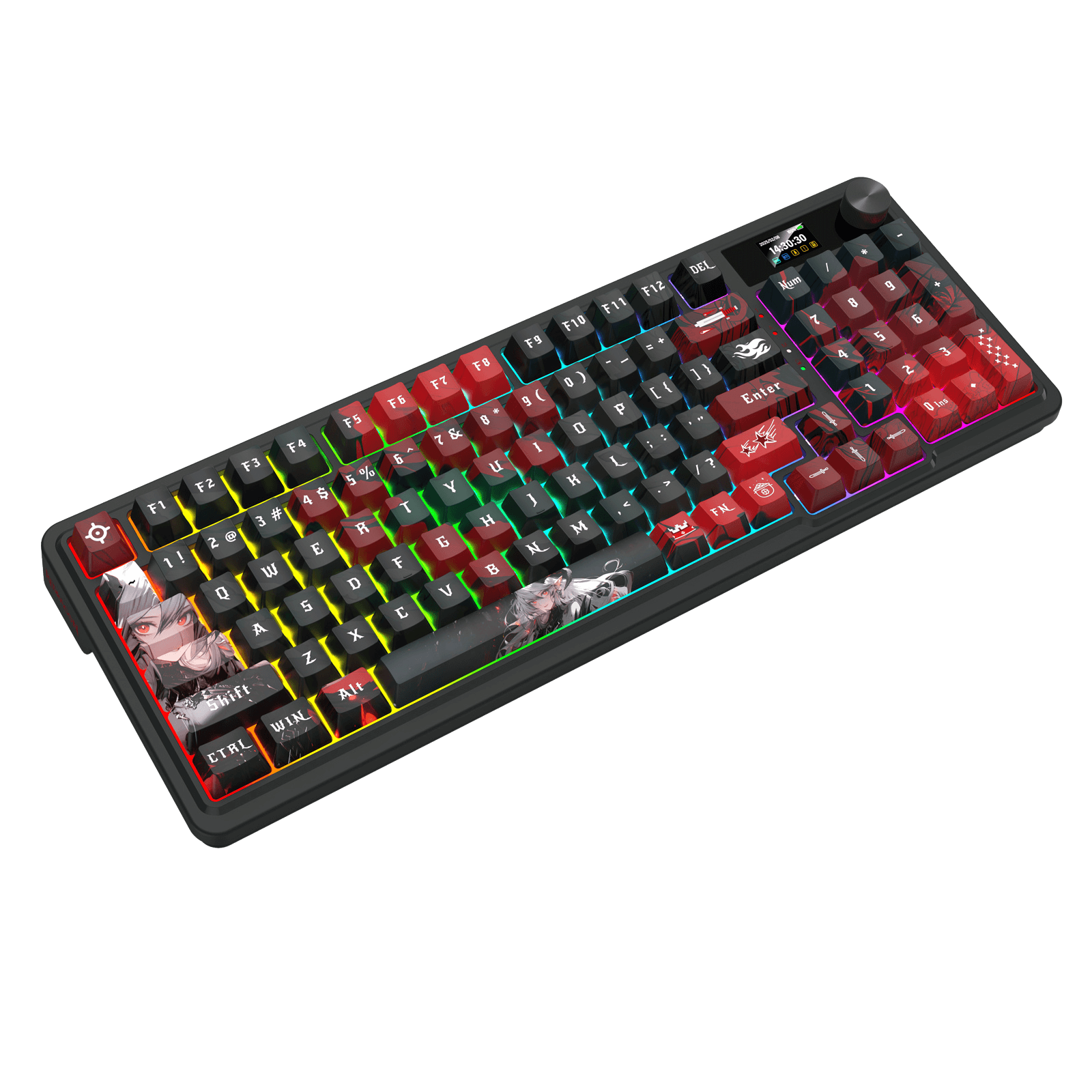 Redragon K719 PRO Wireless Gasket Gaming Keyboard w/Hype Screen & Knob, 95 Keys Mechanical Keyboard, Easy-Control 1.14’’ TFT Info Display, 5-Layer Noise Dampening, Custom Linear Switch, Anime Edition, Black and Red