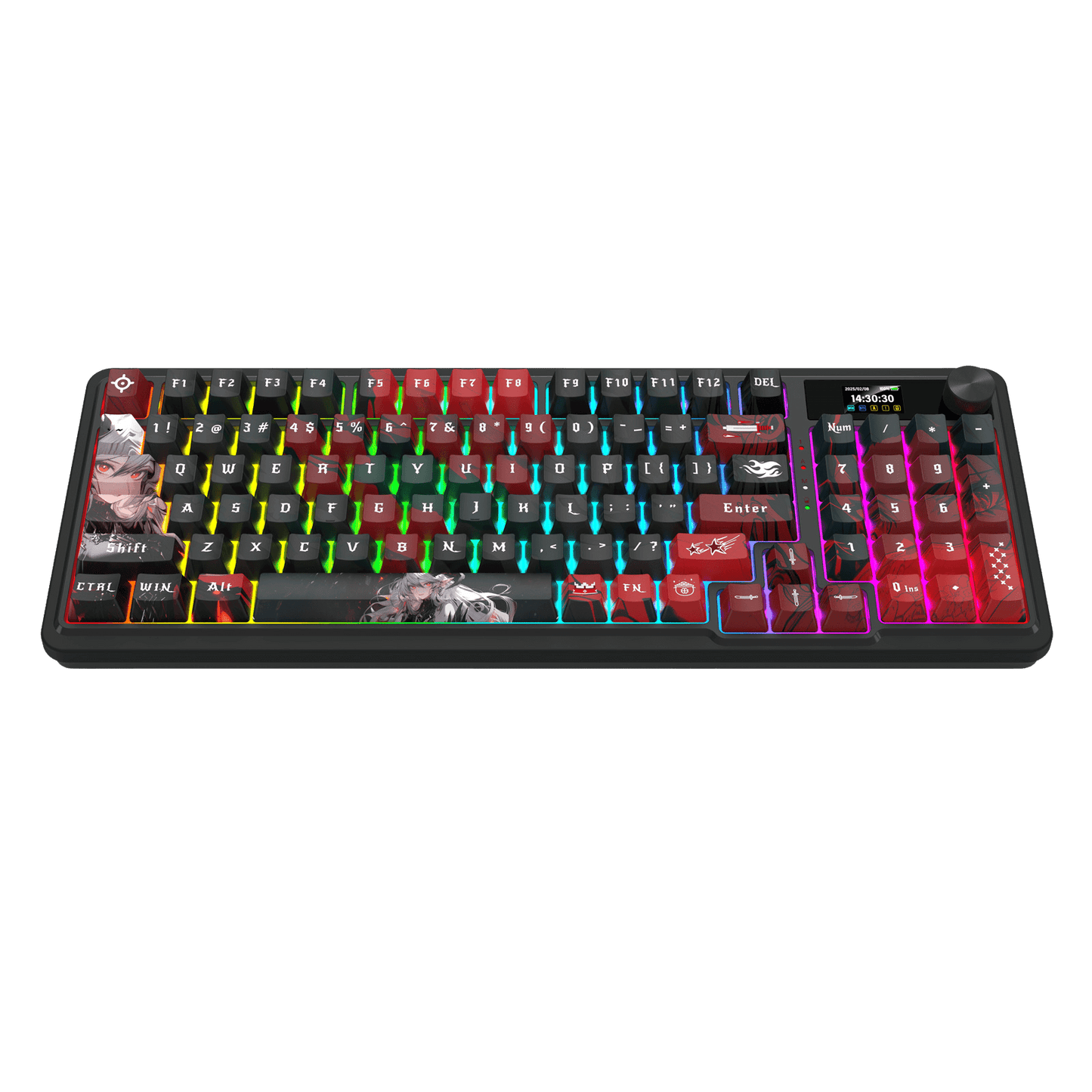 Redragon K719 PRO Wireless Gasket Gaming Keyboard w/Hype Screen & Knob, 95 Keys Mechanical Keyboard, Easy-Control 1.14’’ TFT Info Display, 5-Layer Noise Dampening, Custom Linear Switch, Anime Edition, Black and Red