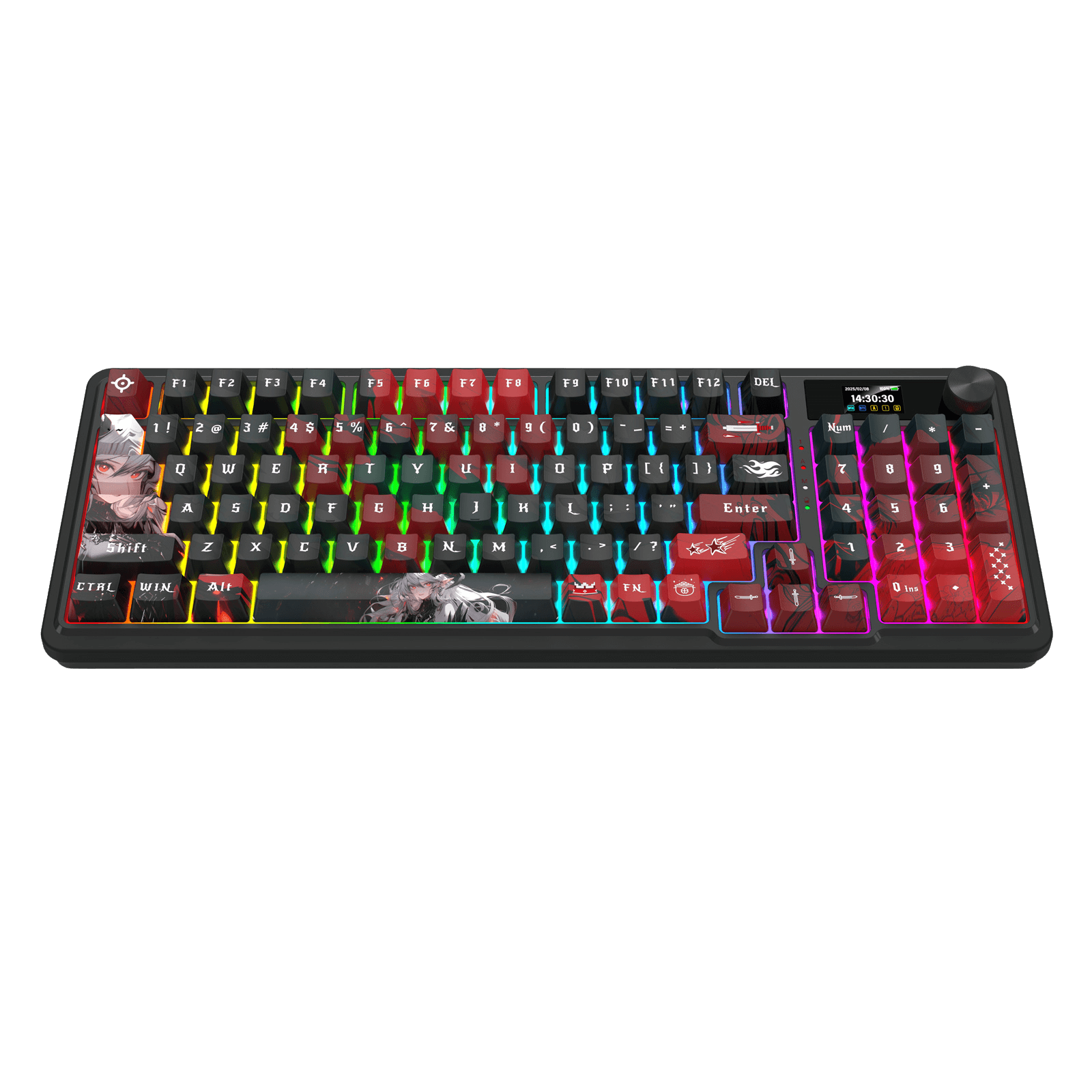 Redragon K719 PRO Wireless Gasket Gaming Keyboard w/Hype Screen & Knob, 95 Keys Mechanical Keyboard, Easy-Control 1.14’’ TFT Info Display, 5-Layer Noise Dampening, Custom Linear Switch, Anime Edition, Black and Red