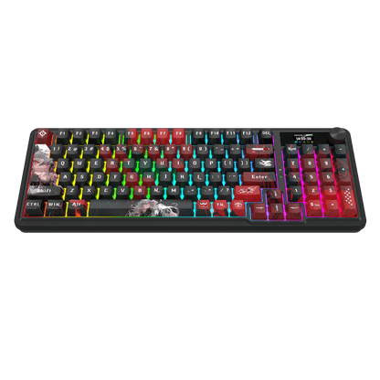 Redragon K719 PRO Wireless Gasket Gaming Keyboard w/Hype Screen & Knob, 95 Keys Mechanical Keyboard, Easy-Control 1.14’’ TFT Info Display, 5-Layer Noise Dampening, Custom Linear Switch, Anime Edition, Black and Red