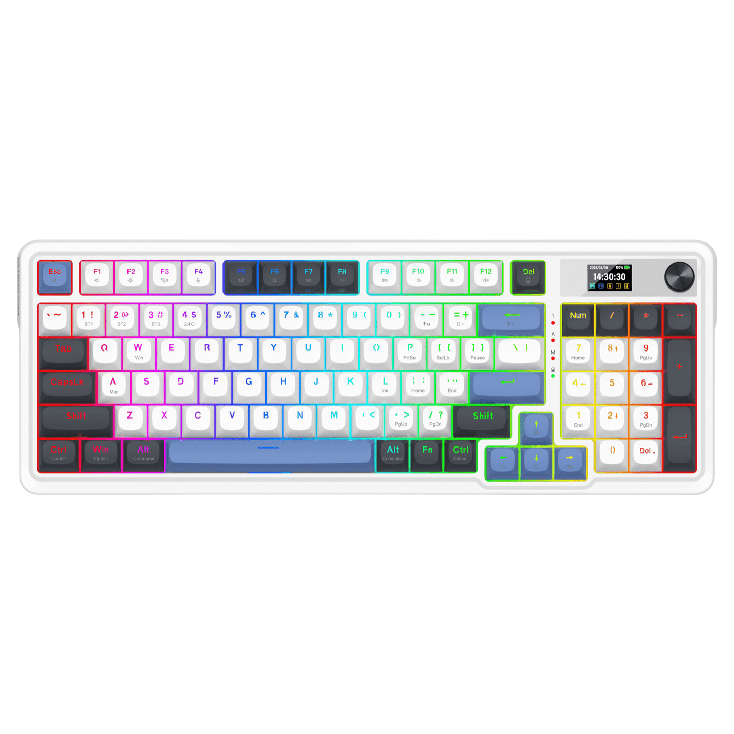Redragon K719 Wireless Gasket Gaming Keyboard w/Hype Screen & Knob, 95 Keys Mechanical Keyboard, Easy-Control 1.14’’ TFT Info Display, 5-Layer Noise Dampener, Round PBT Keycaps, Mint Mambo Switch