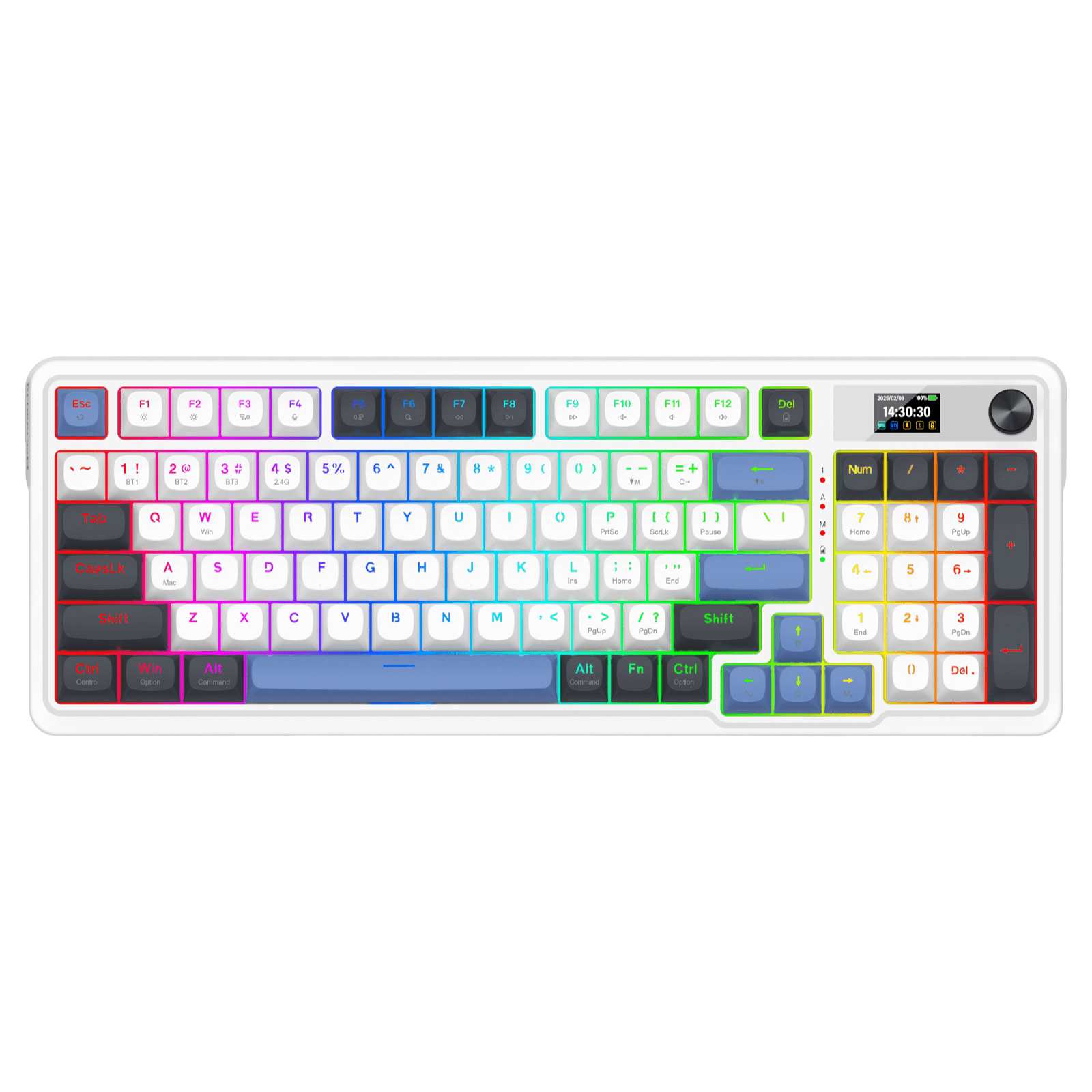 Redragon K719 Wireless Gasket Gaming Keyboard w/Hype Screen & Knob, 95 Keys Mechanical Keyboard, Easy-Control 1.14’’ TFT Info Display, 5-Layer Noise Dampener, Round PBT Keycaps, Mint Mambo Switch