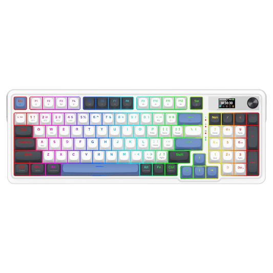 Redragon K719 Wireless Gasket Gaming Keyboard w/Hype Screen & Knob, 95 Keys Mechanical Keyboard, Easy-Control 1.14’’ TFT Info Display, 5-Layer Noise Dampener, Round PBT Keycaps, Mint Mambo Switch