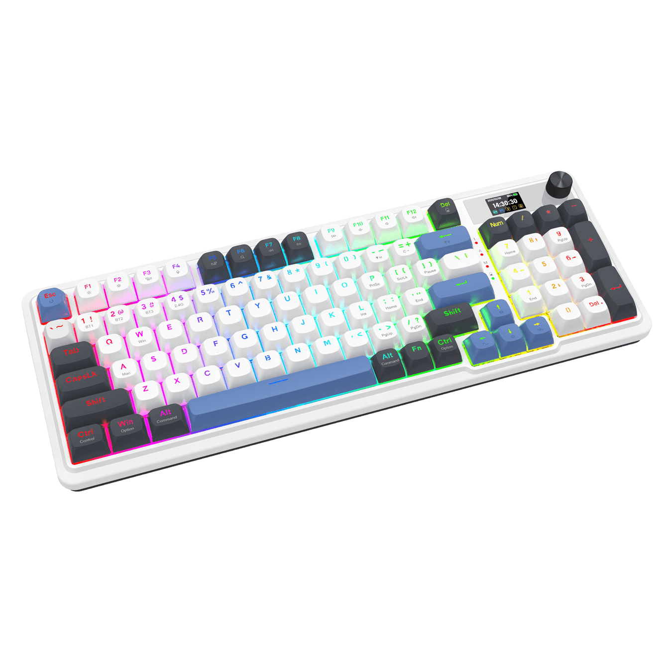 Redragon K719 - Teclado Inalámbrico Para Juegos Con Pantalla Hype Y Perilla, Teclado Mecánico De 95 Teclas, Pantalla De Información TFT De Fácil Control De 1.14 Pulgadas, Amortiguador De Ruido De 5