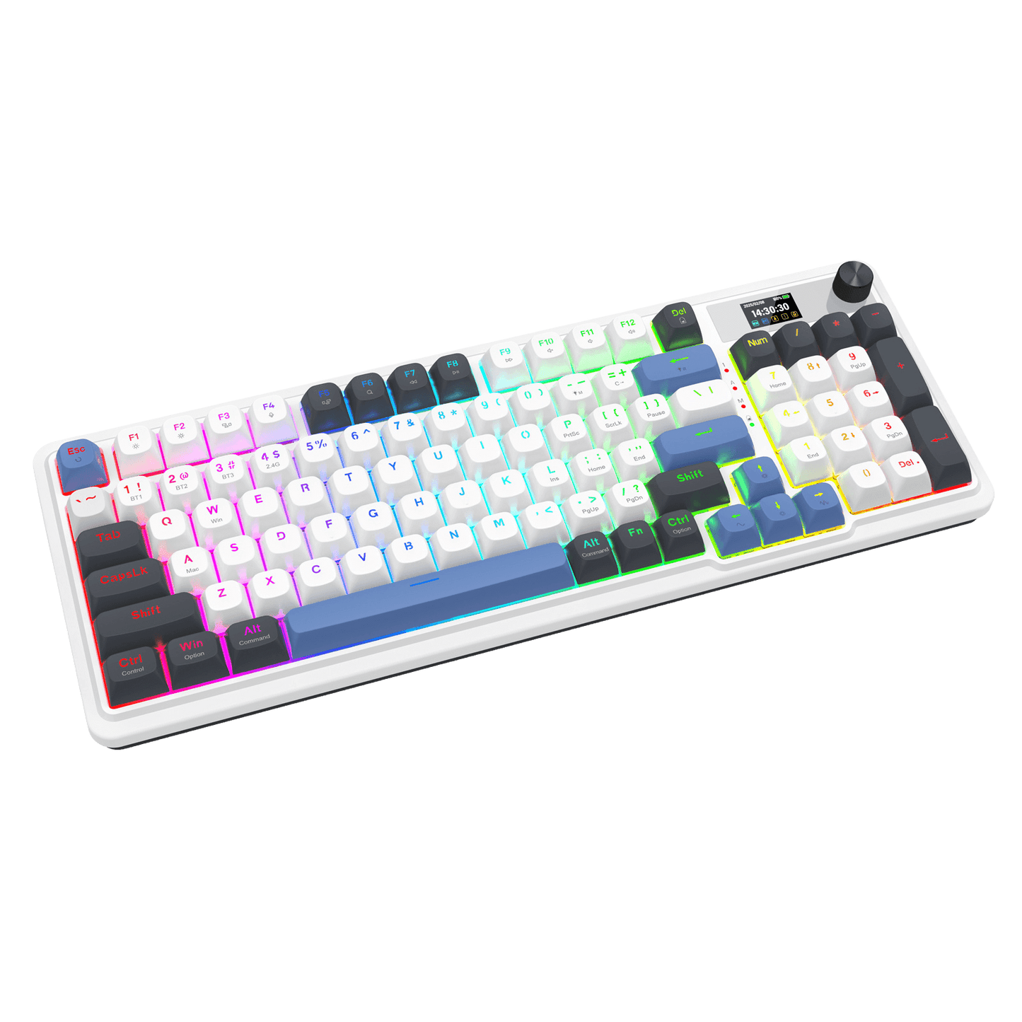 Redragon K719 Wireless Gasket Gaming Keyboard w/Hype Screen & Knob, 95 Keys Mechanical Keyboard, Easy-Control 1.14’’ TFT Info Display, 5-Layer Noise Dampener, Round PBT Keycaps, Mint Mambo Switch