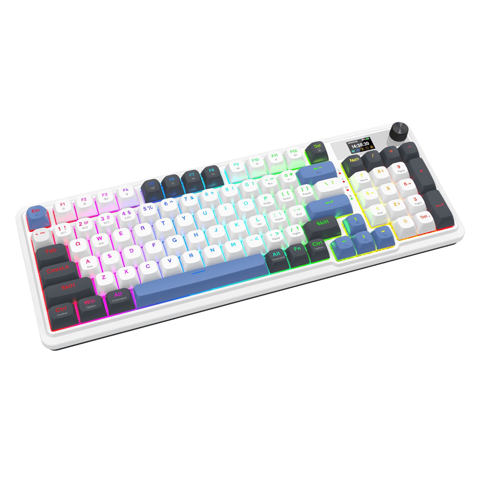 Redragon K719 Wireless Gasket Gaming Keyboard w/Hype Screen & Knob, 95 Keys Mechanical Keyboard, Easy-Control 1.14’’ TFT Info Display, 5-Layer Noise Dampener, Round PBT Keycaps, Mint Mambo Switch