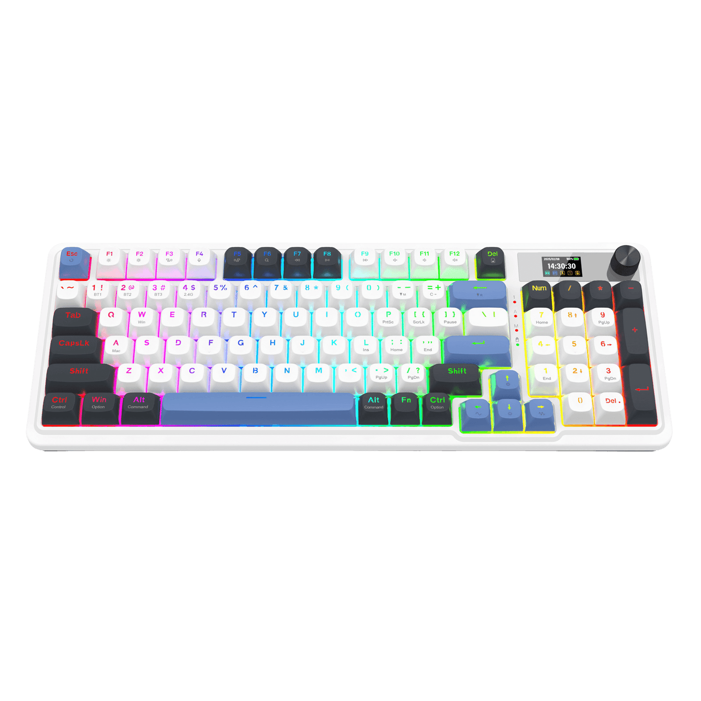 Redragon K719 Wireless Gasket Gaming Keyboard w/Hype Screen & Knob, 95 Keys Mechanical Keyboard, Easy-Control 1.14’’ TFT Info Display, 5-Layer Noise Dampener, Round PBT Keycaps, Mint Mambo Switch