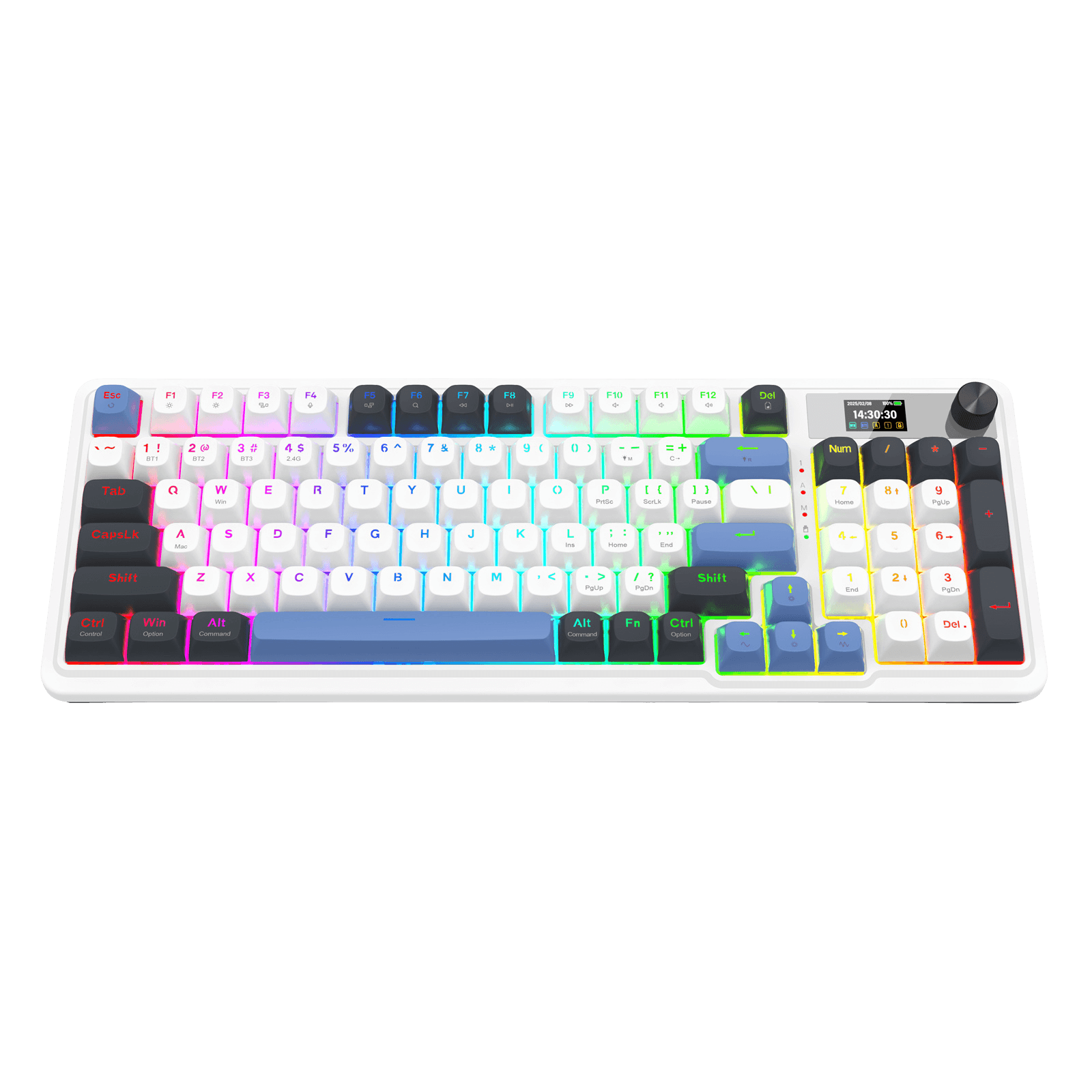 Redragon K719 Wireless Gasket Gaming Keyboard w/Hype Screen & Knob, 95 Keys Mechanical Keyboard, Easy-Control 1.14’’ TFT Info Display, 5-Layer Noise Dampener, Round PBT Keycaps, Mint Mambo Switch