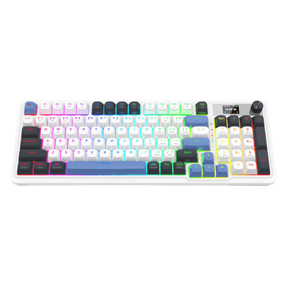 Redragon K719 Wireless Gasket Gaming Keyboard w/Hype Screen & Knob, 95 Keys Mechanical Keyboard, Easy-Control 1.14’’ TFT Info Display, 5-Layer Noise Dampener, Round PBT Keycaps, Mint Mambo Switch