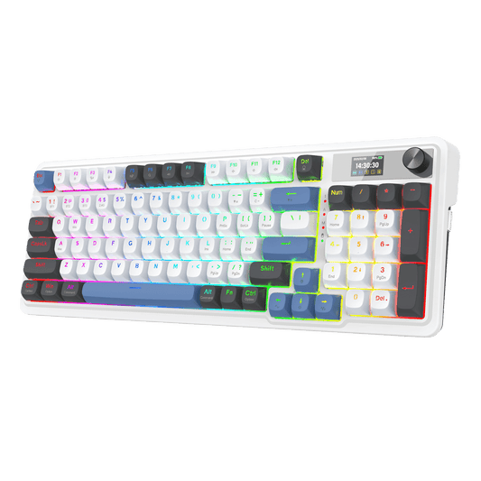 Redragon K719 Wireless Gasket Gaming Keyboard w/Hype Screen & Knob, 95 Keys Mechanical Keyboard, Easy-Control 1.14’’ TFT Info Display, 5-Layer Noise Dampener, Round PBT Keycaps, Mint Mambo Switch