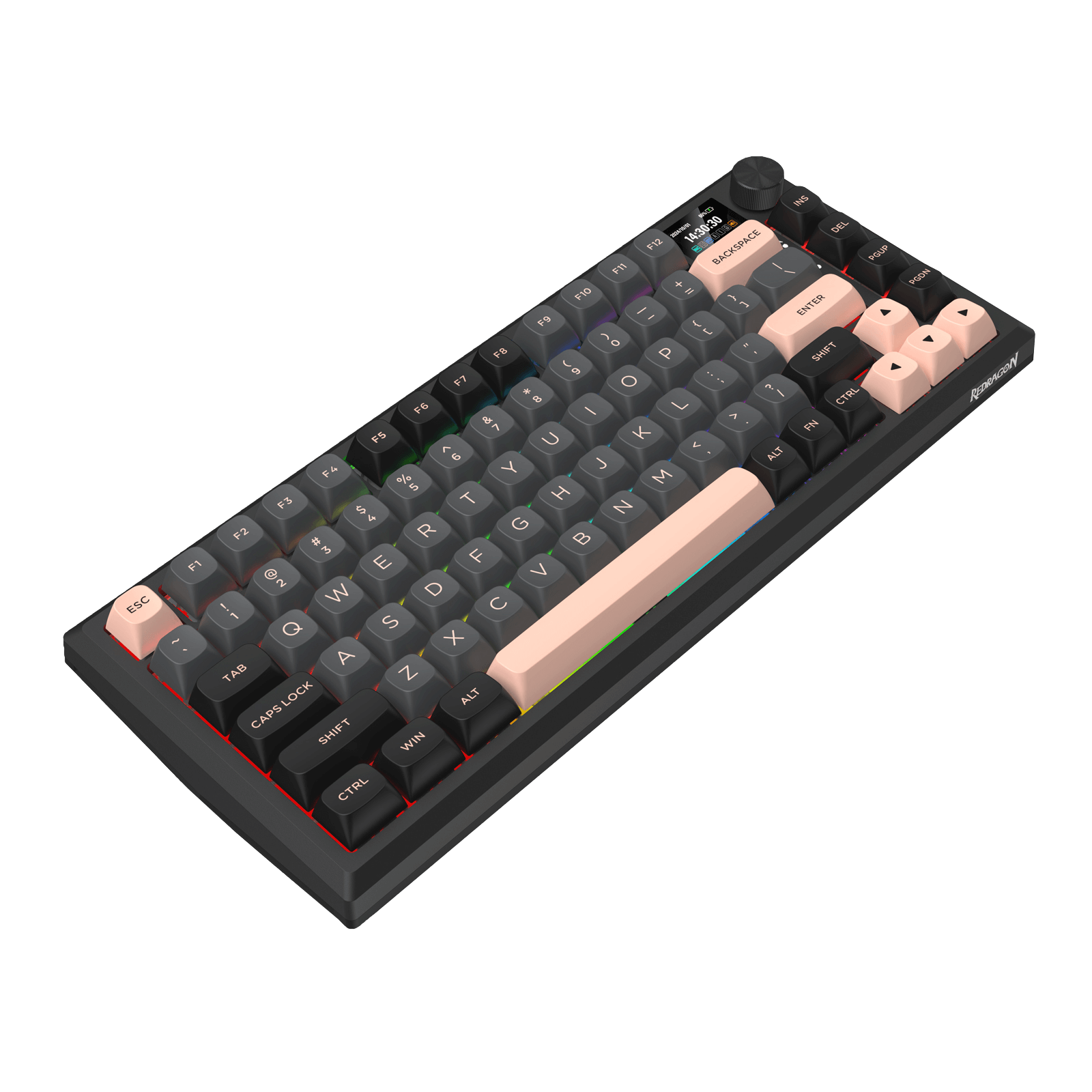 Redragon K720 Wireless CNC Gasket Gaming Keyboard w/Hype Screen & Knob, 81 Keys Mechanical Keyboard, Smart 1.14’’ TFT Info Display, 5-Layer Noise Dampening, Custom Linear Switch, Dawn Sakura Color