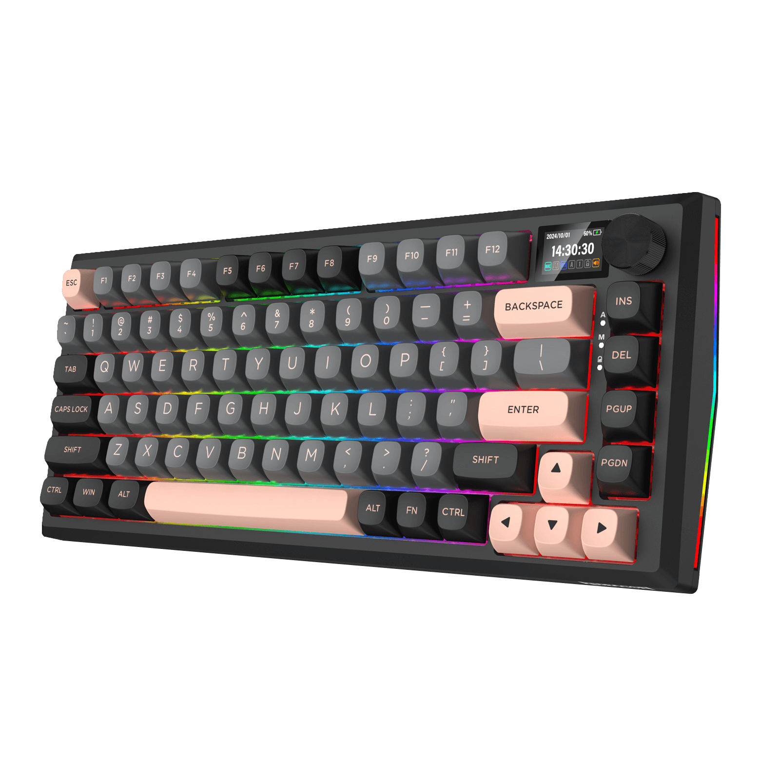 Redragon K720 Wireless CNC Gasket Gaming Keyboard w/Hype Screen & Knob, 81 Keys Mechanical Keyboard, Smart 1.14’’ TFT Info Display, 5-Layer Noise Dampening, Custom Linear Switch, Dawn Sakura Color