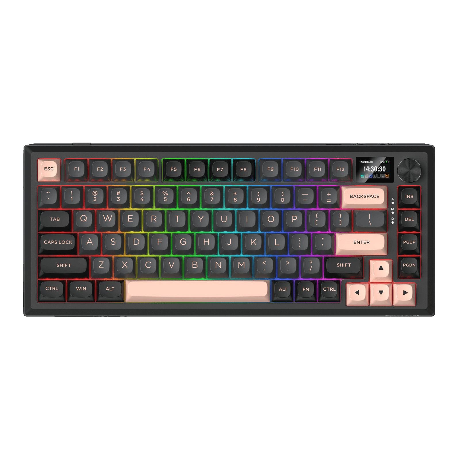 Redragon K720 Wireless CNC Gasket Gaming Keyboard w/Hype Screen & Knob, 81 Keys Mechanical Keyboard, Smart 1.14’’ TFT Info Display, 5-Layer Noise Dampening, Custom Linear Switch, Dawn Sakura Color