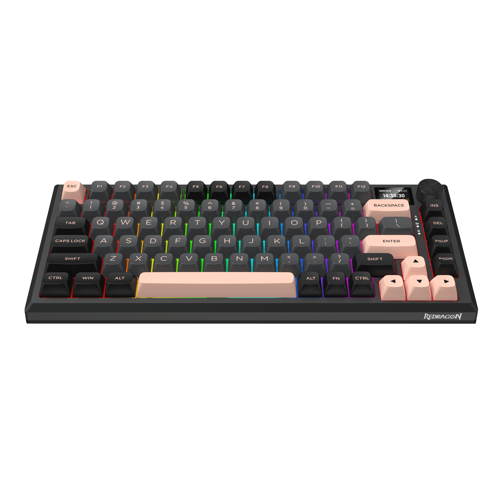 Redragon K720 Wireless CNC Gasket Gaming Keyboard w/Hype Screen & Knob, 81 Keys Mechanical Keyboard, Smart 1.14’’ TFT Info Display, 5-Layer Noise Dampening, Custom Linear Switch, Dawn Sakura Color